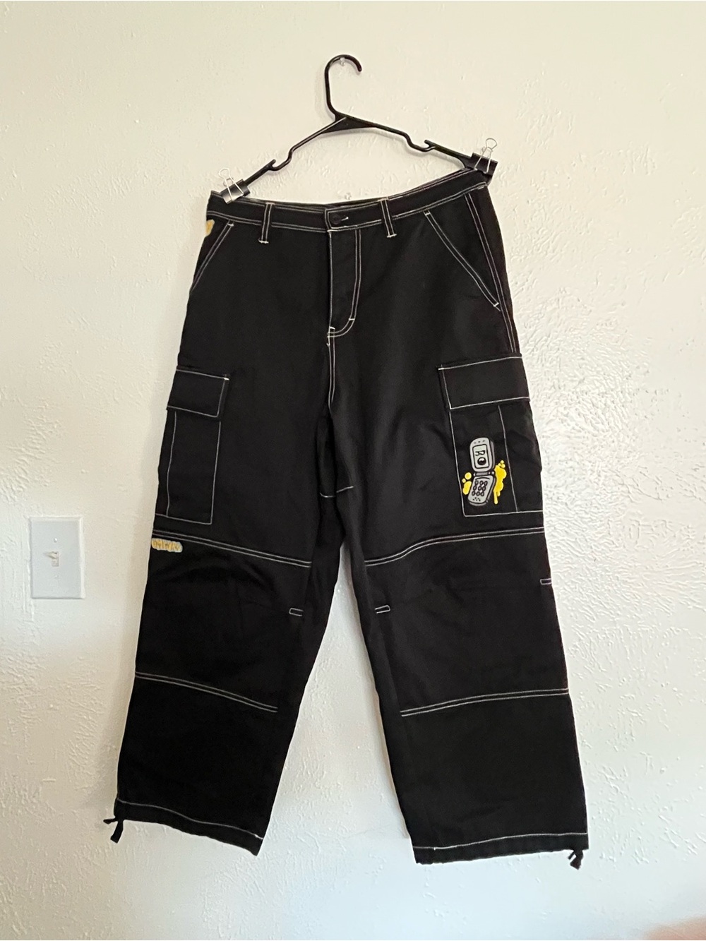 Empyre Black Cargo Pants with Yellow Patch Detail